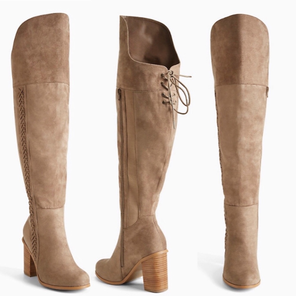 torrid Taupe Over-the-Knee Lace-Up Block Heel Boots